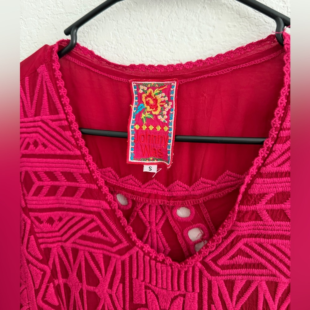 Johnny Was Blouse Small Pink and Red Embroidered Flowy Boho shirt - Picture 3 of 6